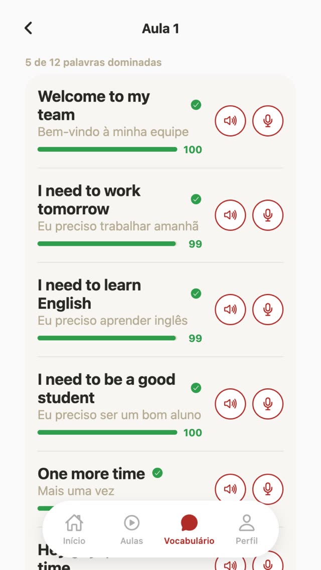 Lista de frases da aula com nota de pronúncia de cada uma
